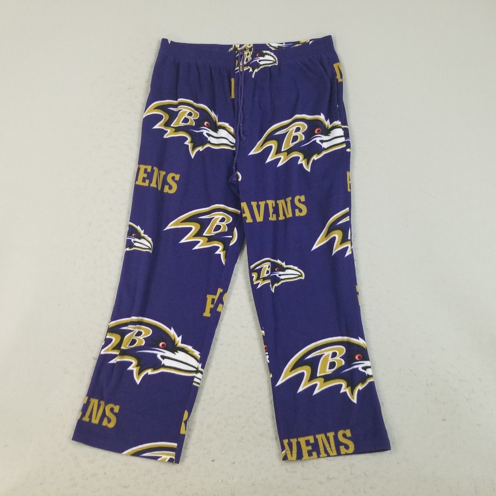 NFL Pajama Pants Mens XL Purple Baltimore Ravens Sleepwear Fleece All Over Print